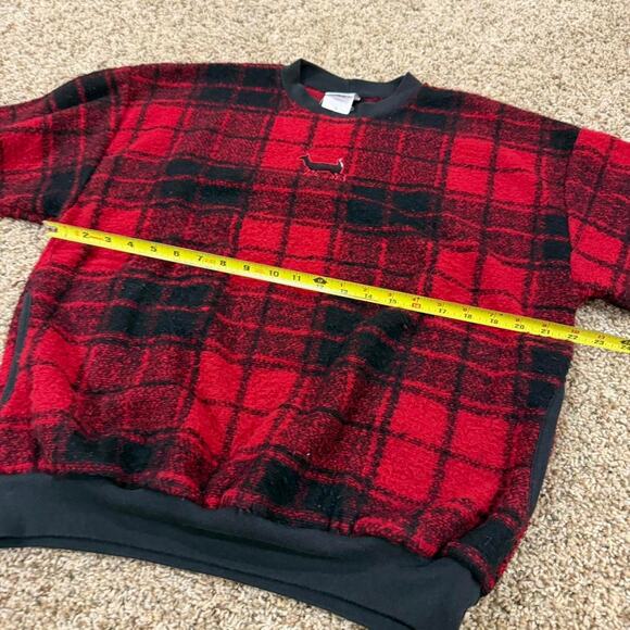 90s Art Unlimited Red and Black Plaid Soft Fleece Sweatshirt Deer USA Made Sz.L - Picture 7 of 8